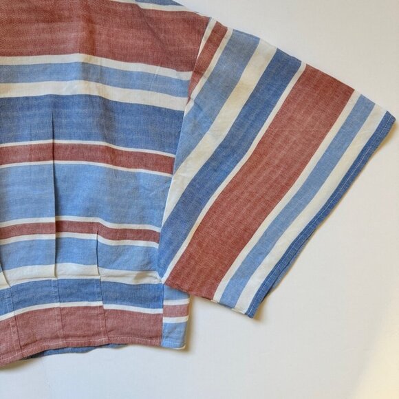 Zara Blouse Striped Linen Blend Button Up Cropped Short Sleeve Collared Sz S - Picture 13 of 14